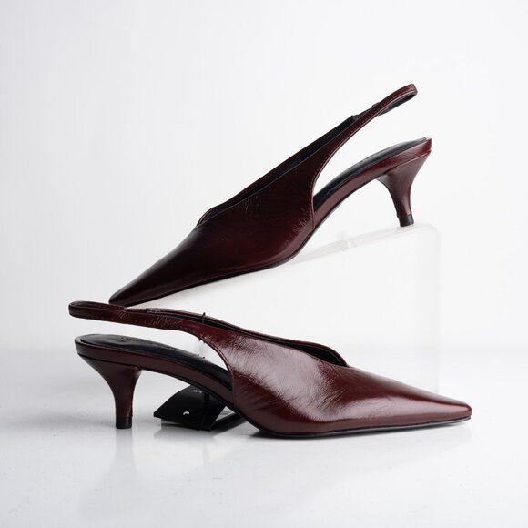 Massimo Dutti Womens Leather Slingback Heels Burgundy Red US 9 EU 40 New - Picture 2 of 8